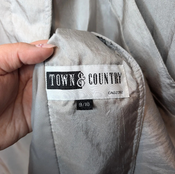 Vintage Town & Country Millennium Silver Sheen Button Front Trench Coat 9/10 - Picture 6 of 11